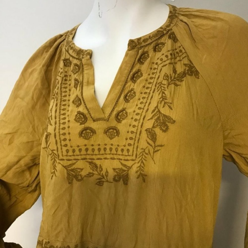 Boho Embroidered Maxi Dress - Mustard - Picture 3 of 13
